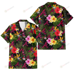 Atlanta Braves Colorful Hibiscus Green Leaf Back Background 3D Hawaiian Shirt
