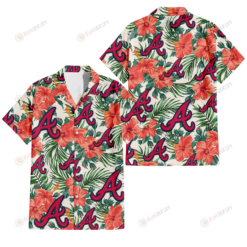 Atlanta Braves Coral Hibiscus Green Leaf Beige Background 3D Hawaiian Shirt