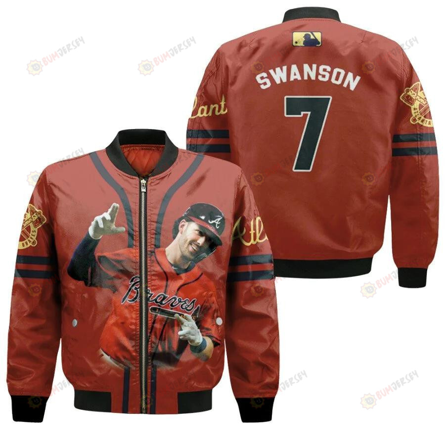 Atlanta Braves Dansby Swanson 7 Legendary Captain Baseball Team Red For Braves Fans Bomber Jacket 3D Printed