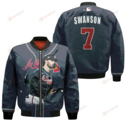 Atlanta Braves Dansby Swanson 7 Player Blue For Braves Fans Bomber Jacket 3D Printed