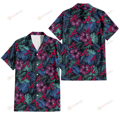 Atlanta Braves Dark Magenta Green Leaf Black Background 3D Hawaiian Shirt