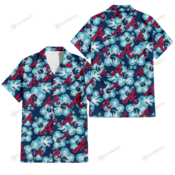Atlanta Braves Dark Turquoise Hibiscus Navy Background 3D Hawaiian Shirt