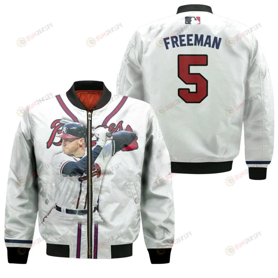Atlanta Braves Freddie Freeman 05 Majestic Home Player White For Braves Fans Bomber Jacket 3D Printed