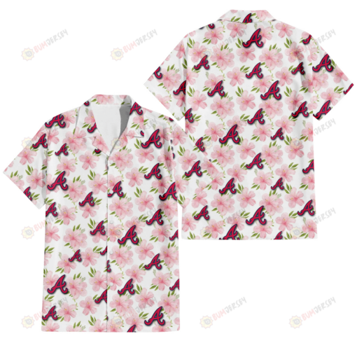 Atlanta Braves Light Pink Hibiscus White Background 3D Hawaiian Shirt