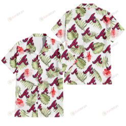 Atlanta Braves Light Salmon Hibiscus Green Leaf White Background 3D Hawaiian Shirt