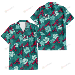 Atlanta Braves Light Sea Green Hibiscus Green Background 3D Hawaiian Shirt