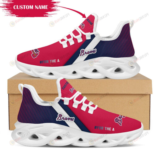 Atlanta Braves Logo Custom Name Pattern 3D Max Soul Sneaker Shoes In Red And Blue