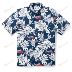 Atlanta Braves Logo Leaf Pattern Curved Hawaiian Shirt In White & Blue
