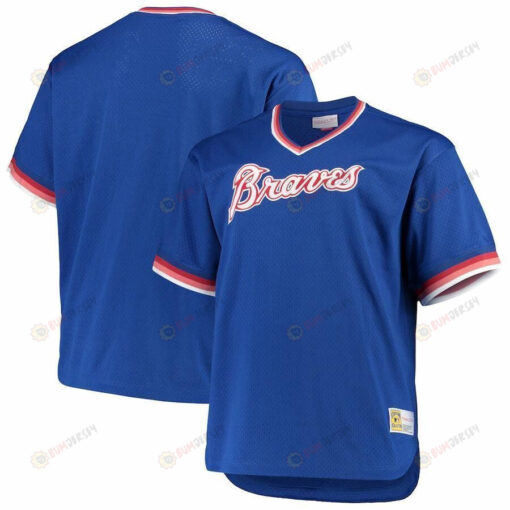 Atlanta Braves Mitchell And Ness Big And Tall Cooperstown Collection Mesh Wordmark V-neck Jersey - Royal