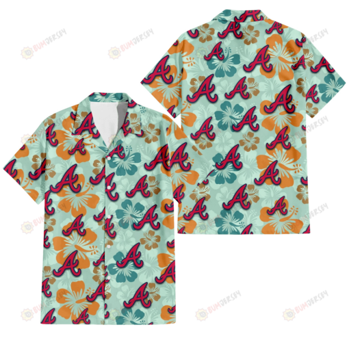 Atlanta Braves Orange Green Hibiscus Pale Green Background 3D Hawaiian Shirt