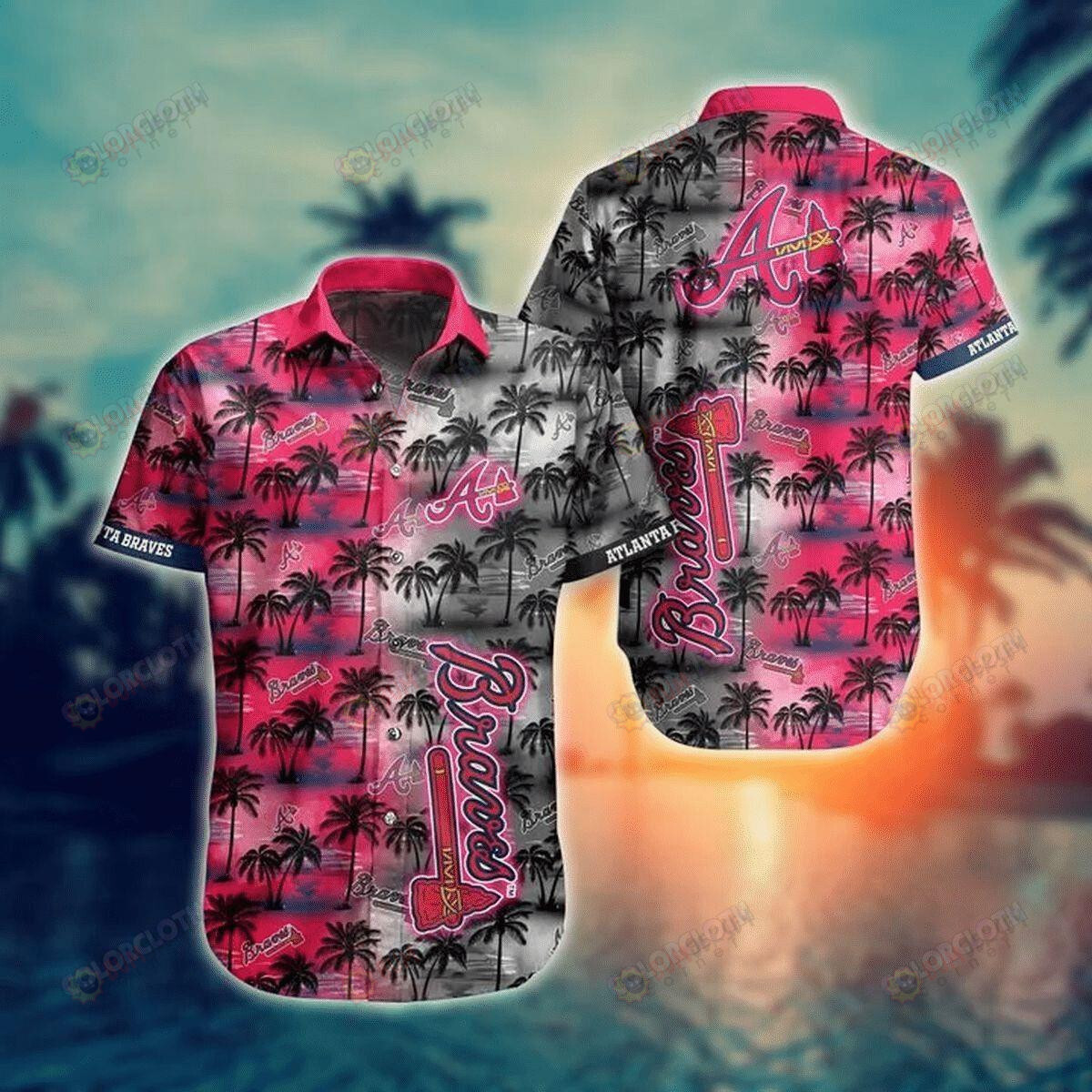 Atlanta Braves Palm Tropical Pattern Hawaiian Shirt In Pink Color