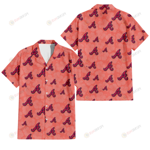 Atlanta Braves Peach Puff Hibiscus Tomato Orange Background 3D Hawaiian Shirt