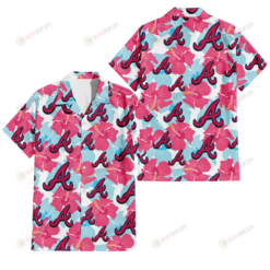 Atlanta Braves Pink Blue Hibiscus White Background 3D Hawaiian Shirt