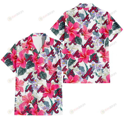 Atlanta Braves Pink Hibiscus White Orchid White Background 3D Hawaiian Shirt