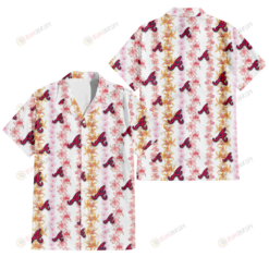 Atlanta Braves Pink Hibiscus Yellow Pink Orchid White Background 3D Hawaiian Shirt
