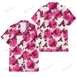 Atlanta Braves Pink White Hibiscus Misty Rose Background 3D Hawaiian Shirt