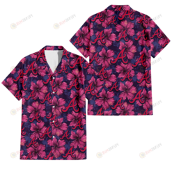 Atlanta Braves Plum Vilolet Hibiscus Dark Navy Leaf Black 3D Hawaiian Shirt