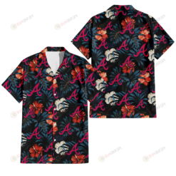 Atlanta Braves Red And White Hibiscus Dark Leaf Black Background 3D Hawaiian Shirt