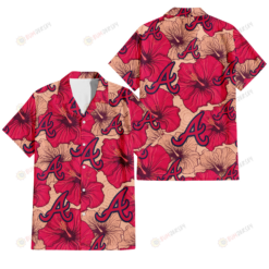 Atlanta Braves Red Beige Hibiscus Beige Background 3D Hawaiian Shirt