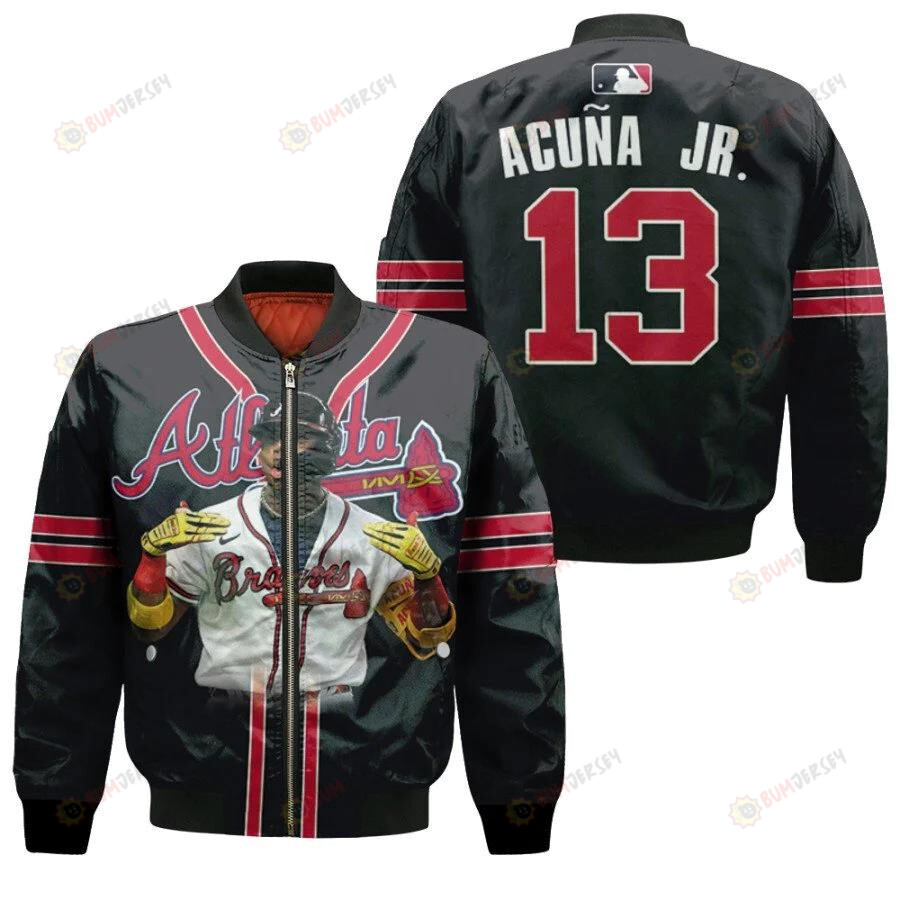 Atlanta Braves Ronald Acuna Jr 13 Black For Braves Fans Bomber Jacket 3D Printed