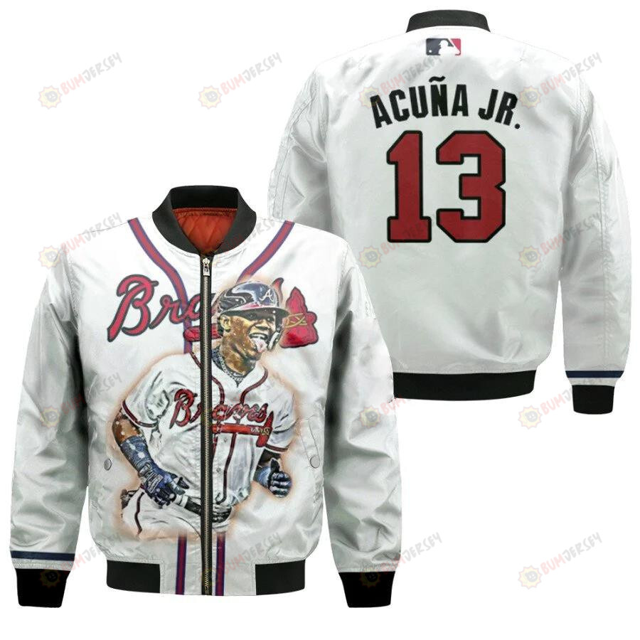 Atlanta Braves Ronald Acuna Jr 13 White Home For Braves Fans Bomber Jacket 3D Printed