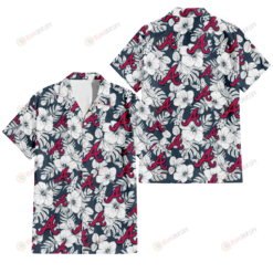 Atlanta Braves Sketch Hibiscus Leaf Dark Gray Background 3D Hawaiian Shirt