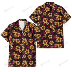 Atlanta Braves Tiny Yellow Hibiscus Black Background 3D Hawaiian Shirt