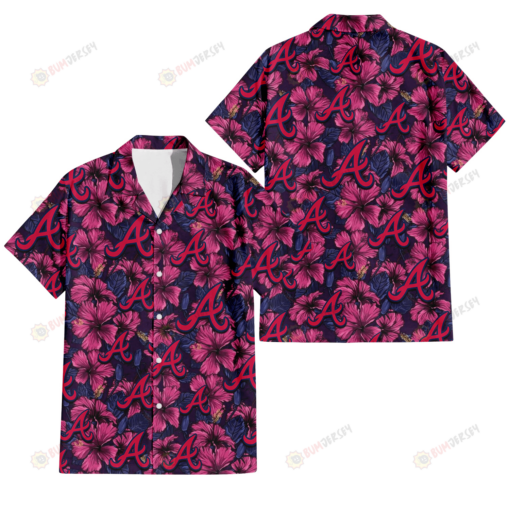 Atlanta Braves Violet Red Blue Leaf Black Background 3D Hawaiian Shirt