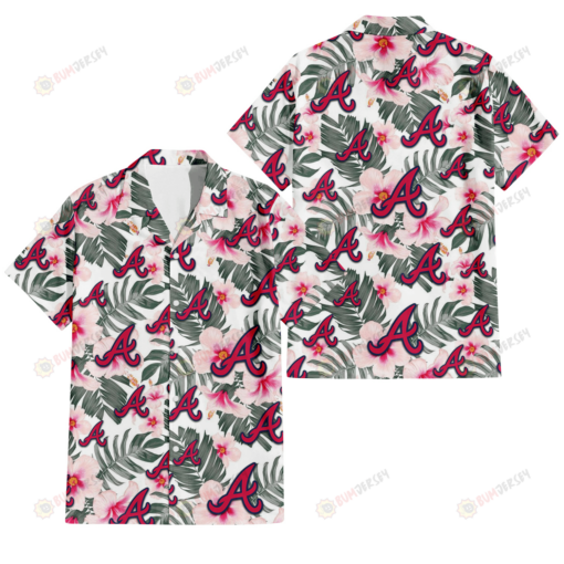 Atlanta Braves White Hibiscus Green Leaf White Background 3D Hawaiian Shirt