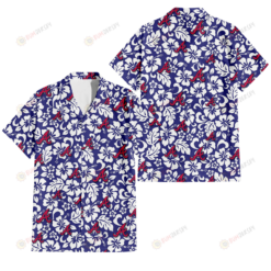 Atlanta Braves White Hibiscus Pattern Slate Blue Background 3D Hawaiian Shirt
