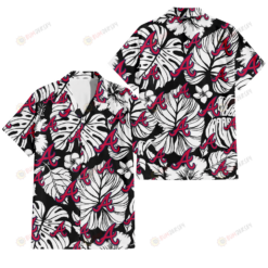 Atlanta Braves White Hibiscus Porcelain Flower Palm Leaf Black 3D Hawaiian Shirt