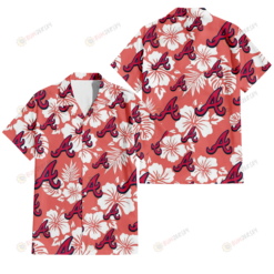 Atlanta Braves White Hibiscus Salmon Background 3D Hawaiian Shirt