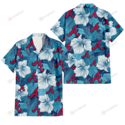 Atlanta Braves White Hibiscus Turquoise Banana Leaf Navy Background 3D Hawaiian Shirt