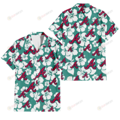 Atlanta Braves White Hibiscus Turquoise Stripe Background 3D Hawaiian Shirt