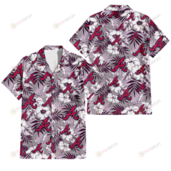 Atlanta Braves White Hibiscus Violet Leaves Light Grey Background 3D Hawaiian Shirt
