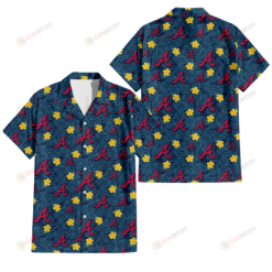 Atlanta Braves Yellow Hibiscus Cadet Blue Leaf Navy Background 3D Hawaiian Shirt