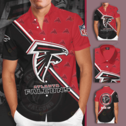 Atlanta Falcons Big Logo Curved Hawaiian Shirt In Black And Red