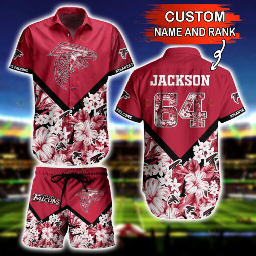 Atlanta Falcons Custom Name And Number Floral Pattern Hawaiian Shirt Red Set