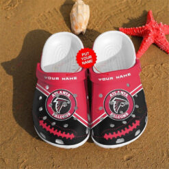 Atlanta Falcons Custom Name Pattern Crocs Classic Clogs Shoes In Pink & Black - AOP Clog