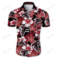 Atlanta Falcons Floral & Leaf Pattern Curved Hawaiian Shirt In Red & Black