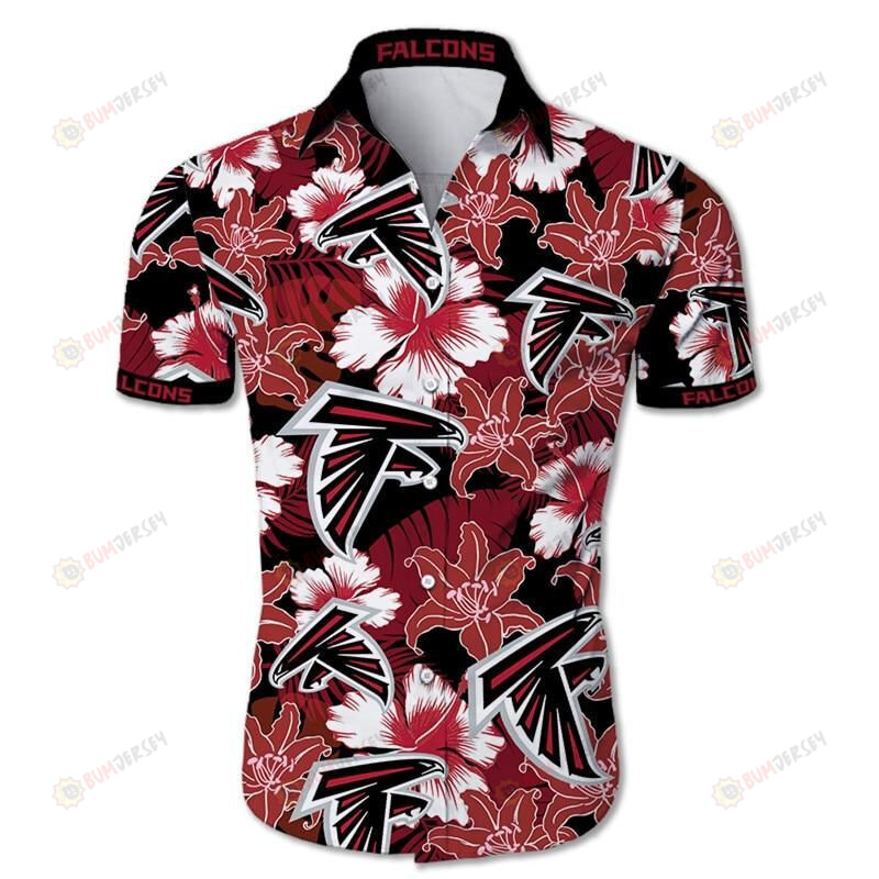 Atlanta Falcons Floral & Leaf Pattern Curved Hawaiian Shirt In Red & Black