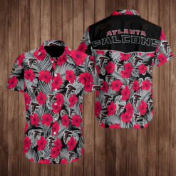 Atlanta Falcons Floral & Leaf Pattern Curved Hawaiian Shirt In Red & Grey