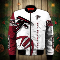 Atlanta Falcons Graphic Balls Gift Team Logo Bomber Jacket - White And Red