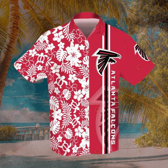 Atlanta Falcons Hawaiian Shirt With Floral And Leaves Pattern In Red