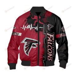 Atlanta Falcons Heart ECG Line Pattern Bomber Jacket - Red/ Black
