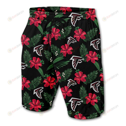 Atlanta Falcons Leaf & Floral Pattern Hawaiian Summer Shorts Men Shorts In Black - Print Shorts