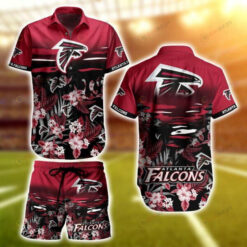 Atlanta Falcons Logo And Flower Red Hawaiian Shirt Set