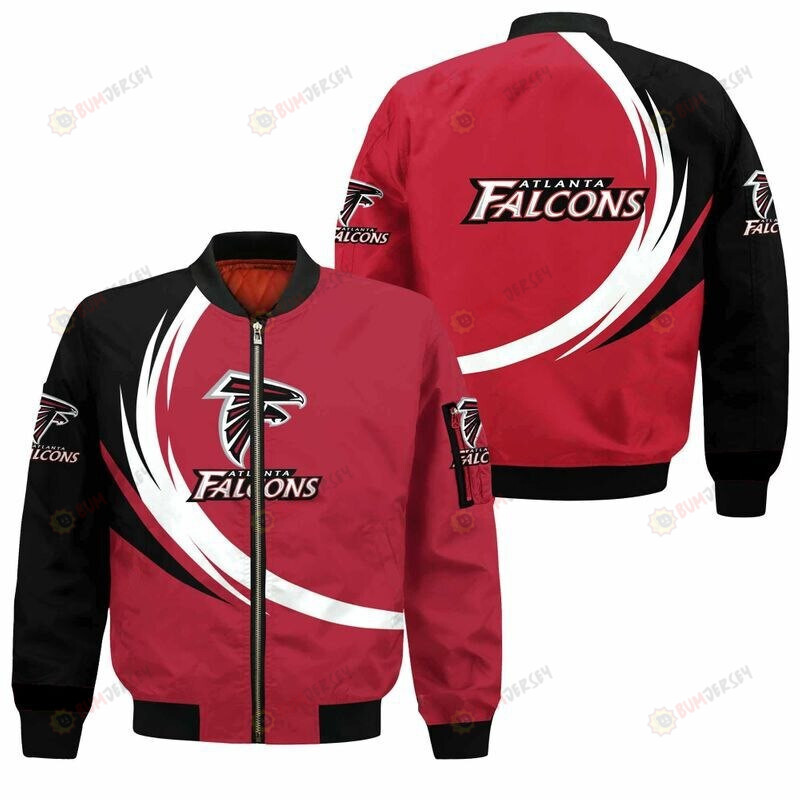 Atlanta Falcons Logo Curve Pattern Bomber Jacket - Red/ Black