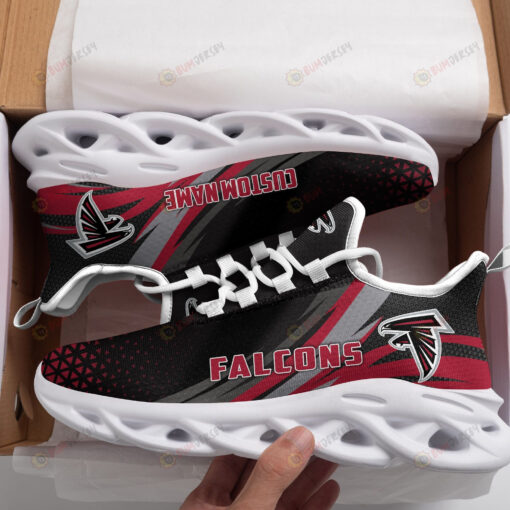 Atlanta Falcons Logo Custom Name Pattern 3D Max Soul Sneaker Shoes In Black