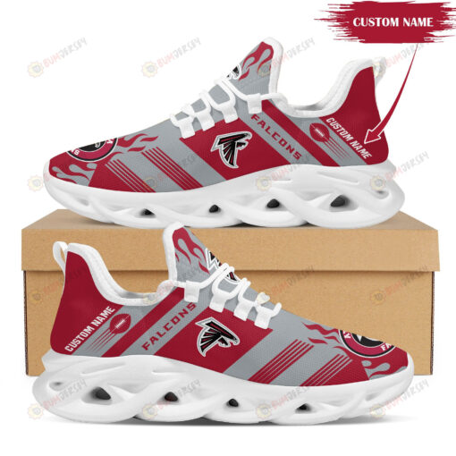 Atlanta Falcons Logo Custom Name Pattern 3D Max Soul Sneaker Shoes In Gray And Red